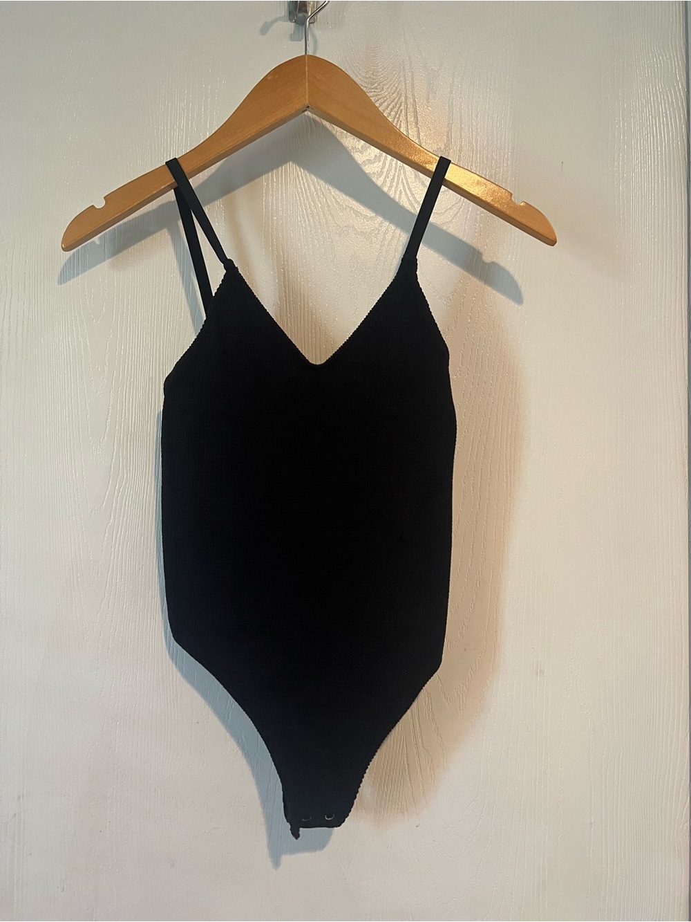 Intimately Free People Black Ribbed  Knit Thong Bodysuit Women Size M/L